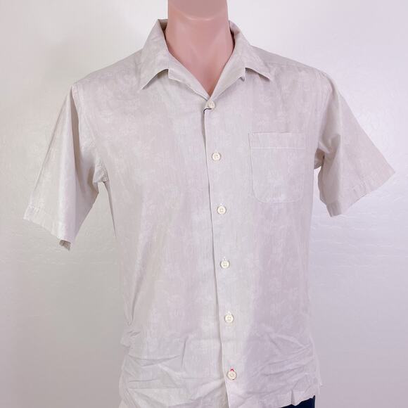 CREMIEUX Khaki Tan Floral 100% Cotton Short Sleeve Button Down Shirt size S NWT - Picture 1 of 10